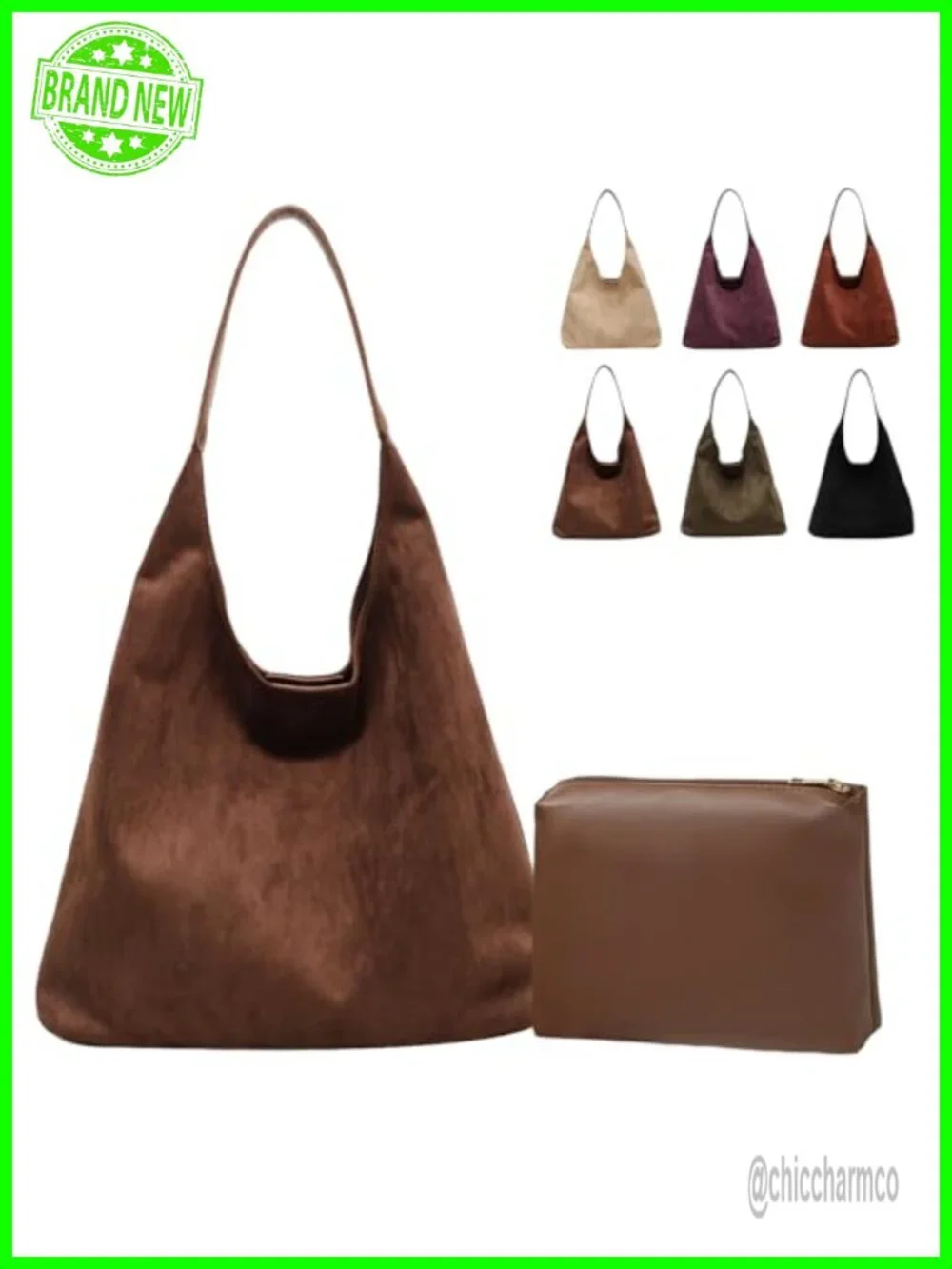 Faux Suede Slouchy Hobo Tote Bag Shoulder Handbag